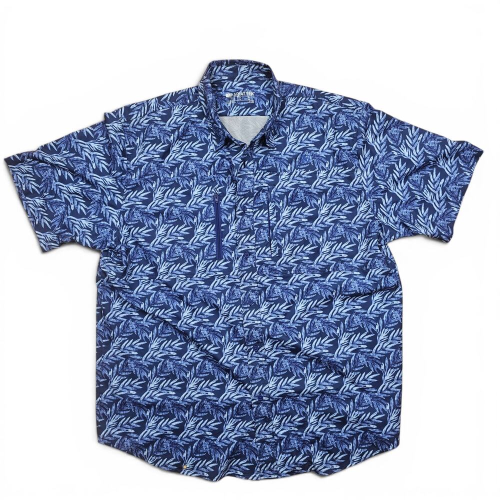 ARIATTEK Western Outdoor Fishing Shirt Men's XL Blue Tropical Performance Casual